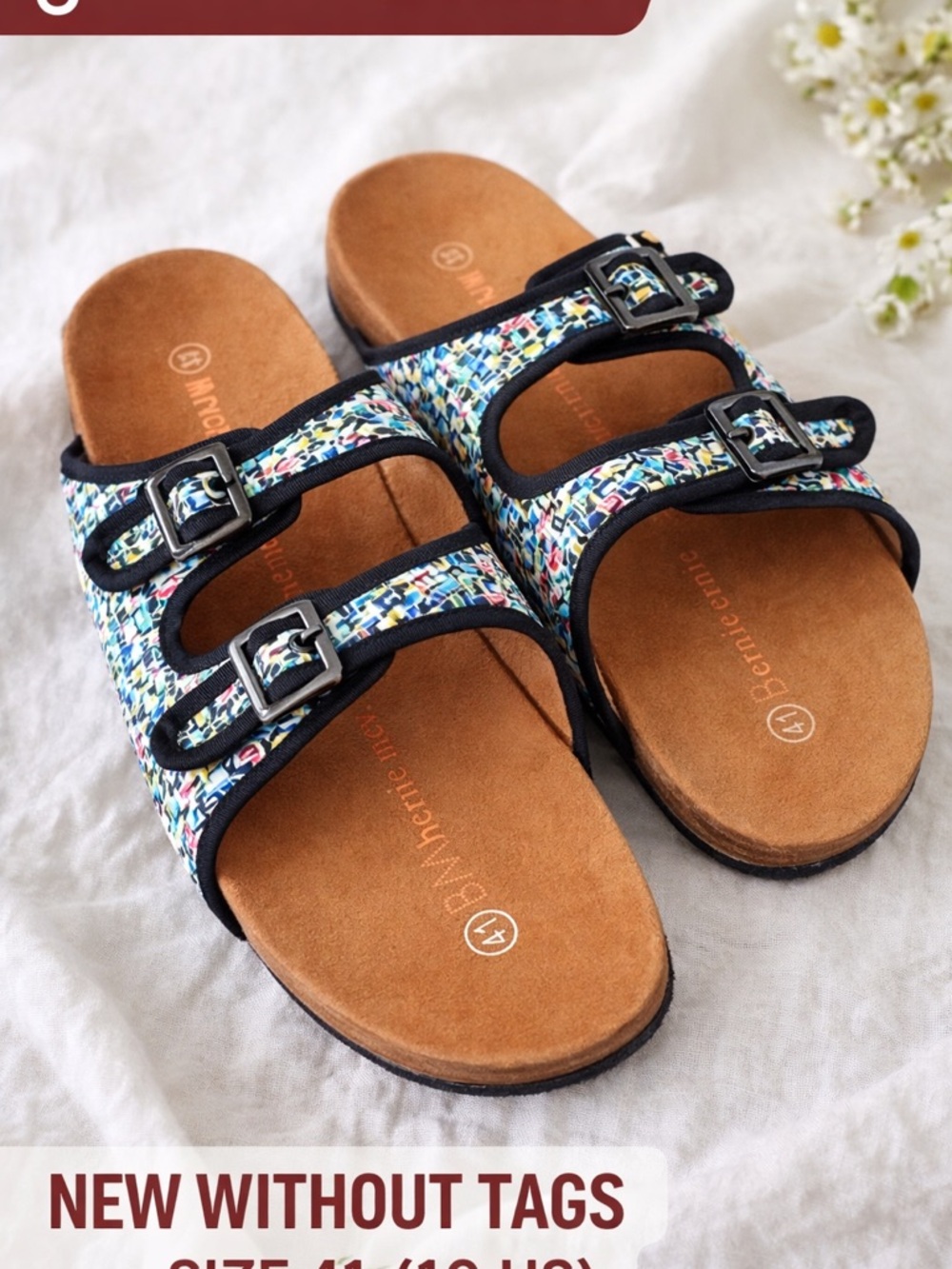 Multi-Color Triple Buckle Bernie Mev Slide Sandals